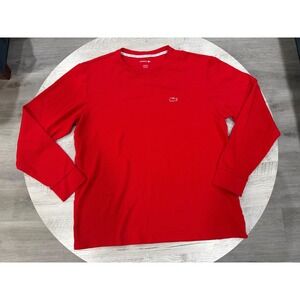 Lacoste Red Waffle Knit Long Sleeve Tee Sleepwear Logo Top Size L